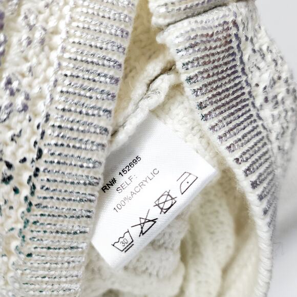 Koko + Mason Metallic Silver & White Knit Open Cardigan with Pockets Size Large - Picture 4 of 7